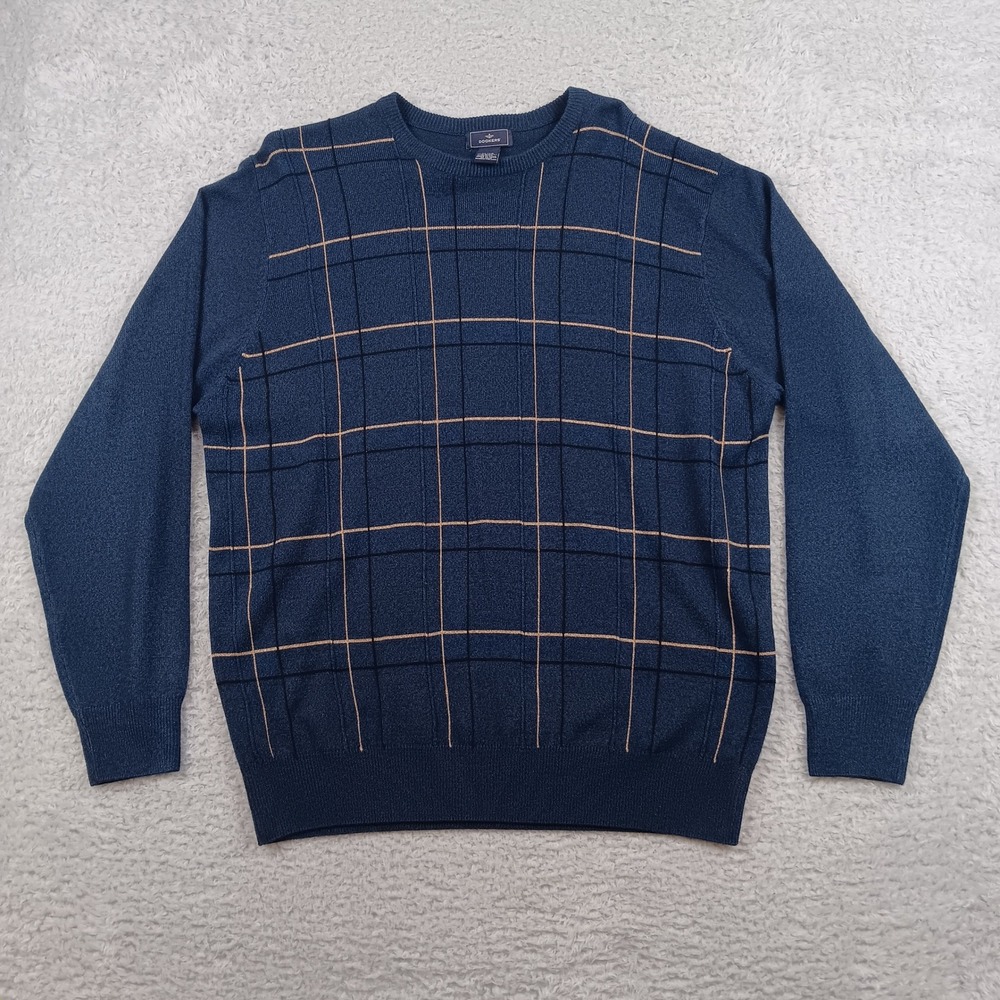 Dockers Sweater Crewneck XL Blue Windowpane Plaid Acrylic Knit RN 15610